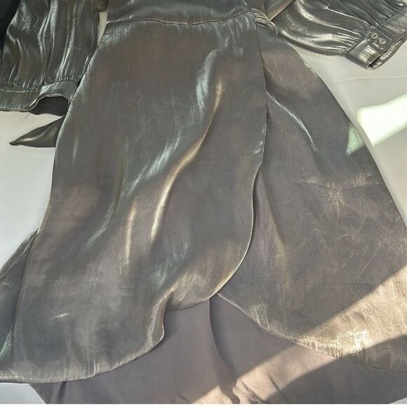 NWOT Zara Metallic Silver Laminated Pewter Wrap Mini Dress Sz XS - Picture 9 of 11